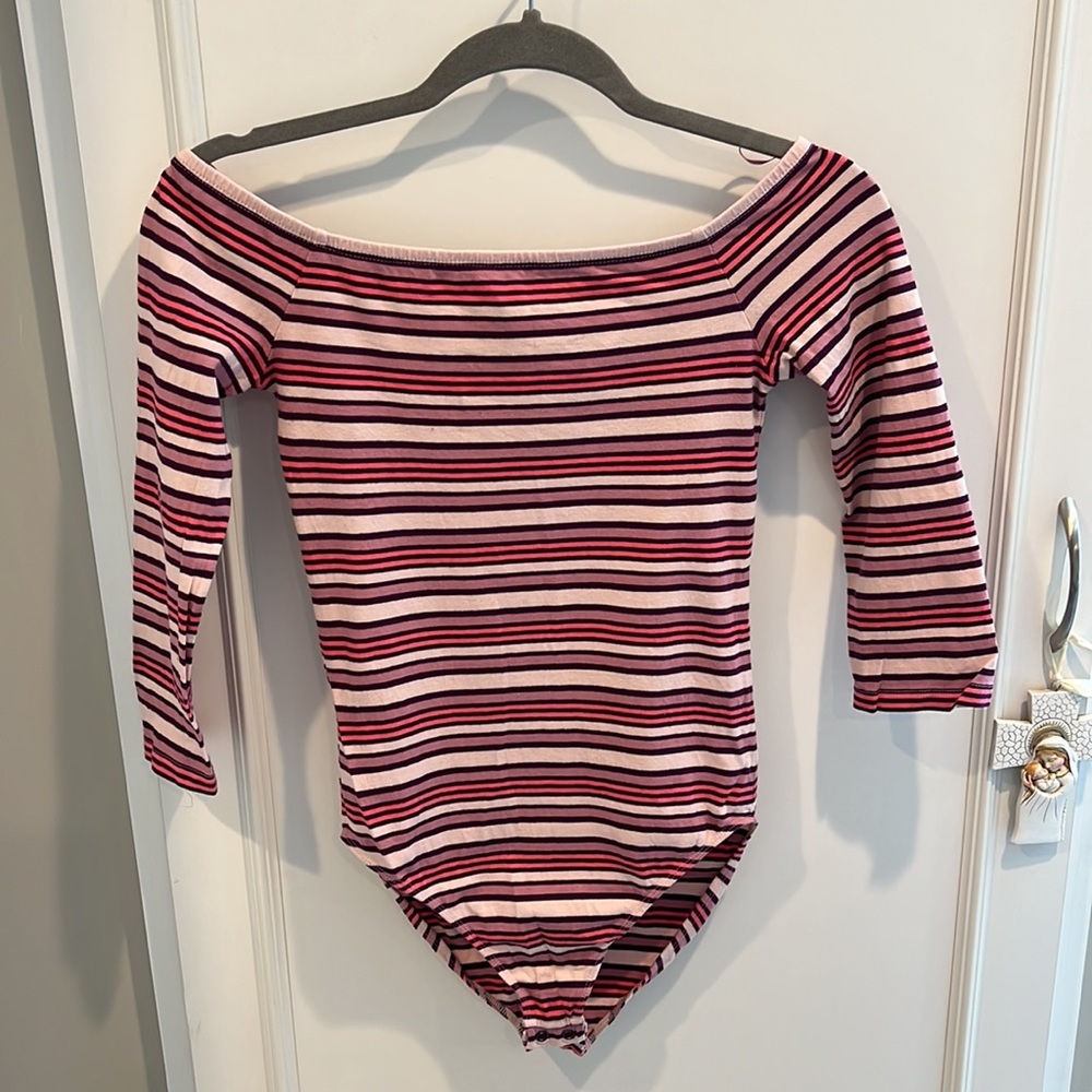 Express off the shoulder striped bodysuit